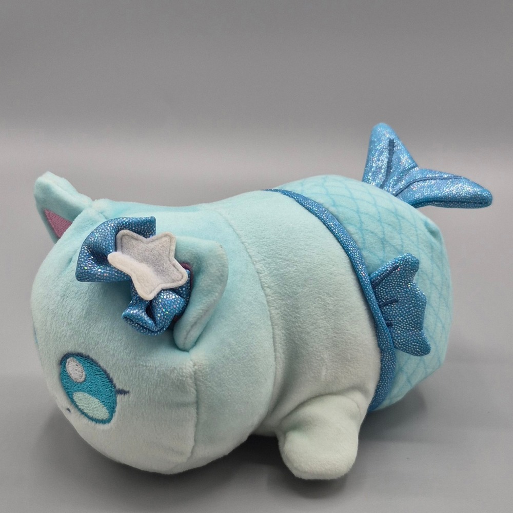 Aphmau MeeMeows Mermaid Cat Plush Blue Shimmer Star Bow Stuffed Animal Toy 6in
